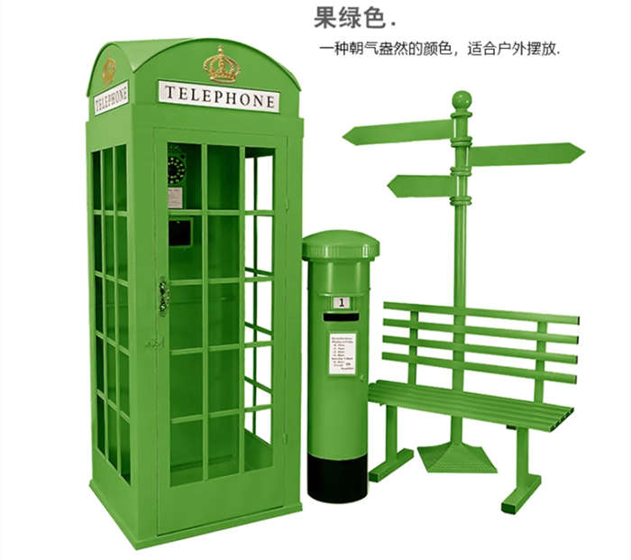 复古红色电话亭装饰摆件铁艺金属亭子