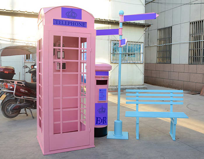 复古铁艺工艺品网红店电话亭大型户外装饰摆件