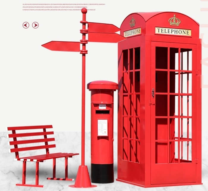 网红店电话亭摄影道具复古铁艺邮筒书亭